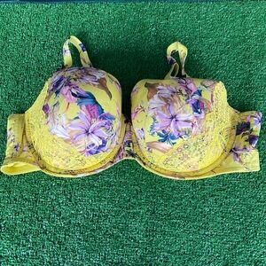 NWT Cacique Lane Bryant Boost Balconette Bra 48D Yellow Floral Lace Underwire